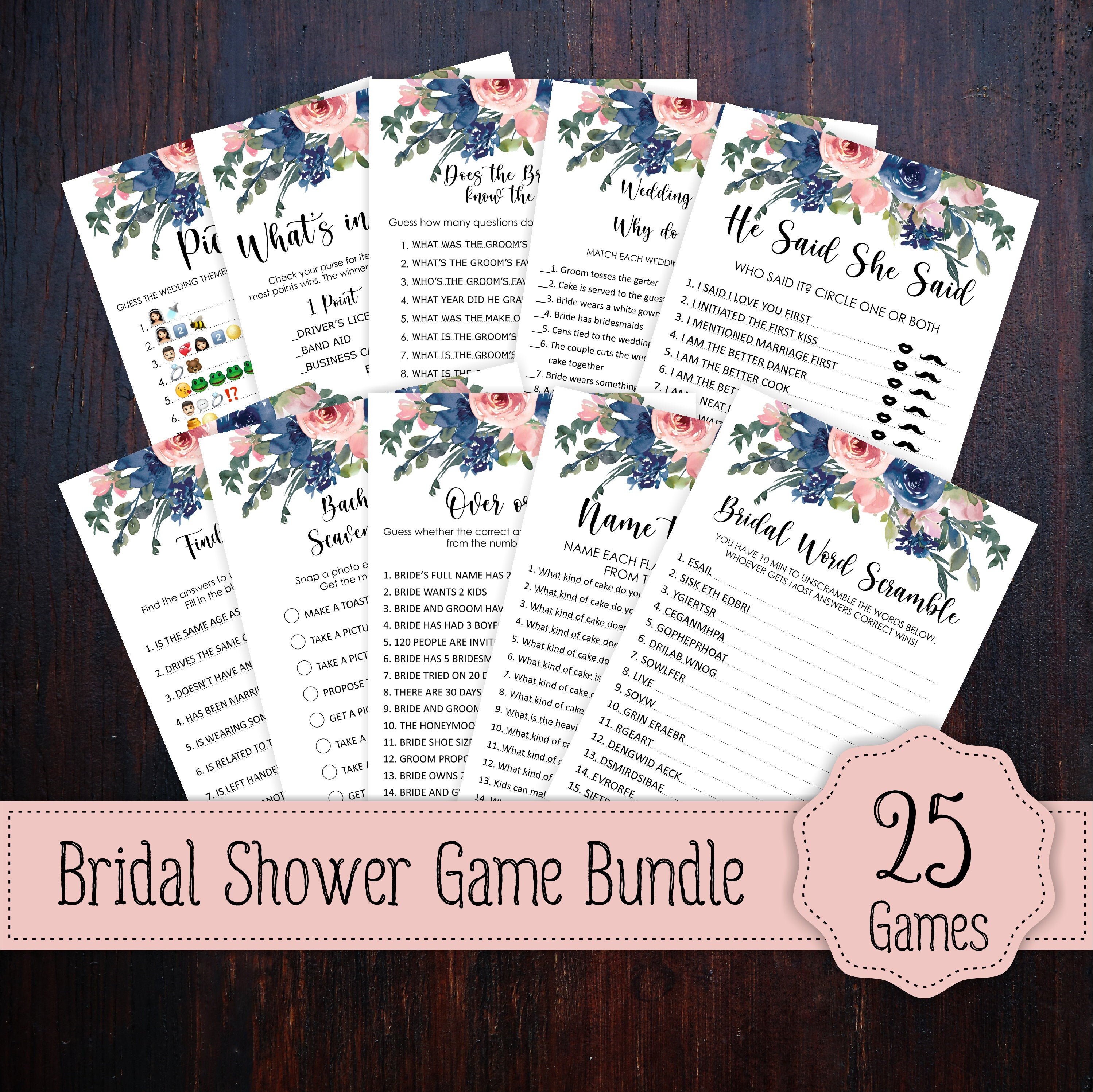 Flowers Bridal Shower Games Bundle 25 Bridal Shower Games Etsy