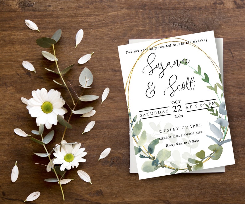 Wedding Invitation Template Set Leaves Watercolor Greenery Eucalyptus INSTANT DOWNLOAD Editable diy Invitation Suite rsvp details card WI053
