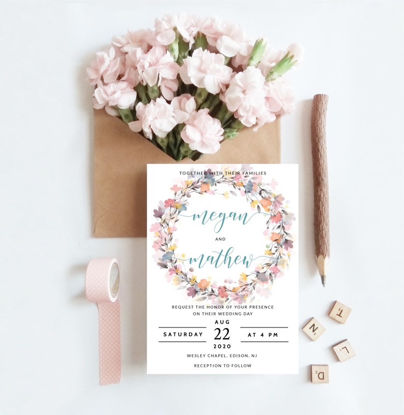 Wedding Invitation Peony Wedding Invitation Template Floral Invitation INSTANT DOWNLOAD Editable diy Digital Wedding Invitation Set WI134