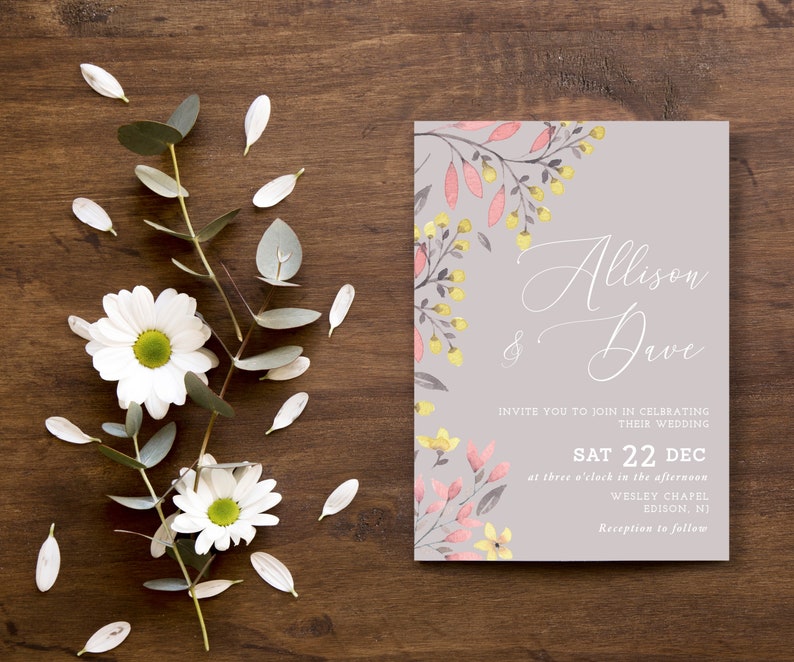 Wedding Invitation Template Set Printable INSTANT DOWNLOAD Blush Pink Floral Peonies Flowers Editable diy Invitation rsvp details WI078