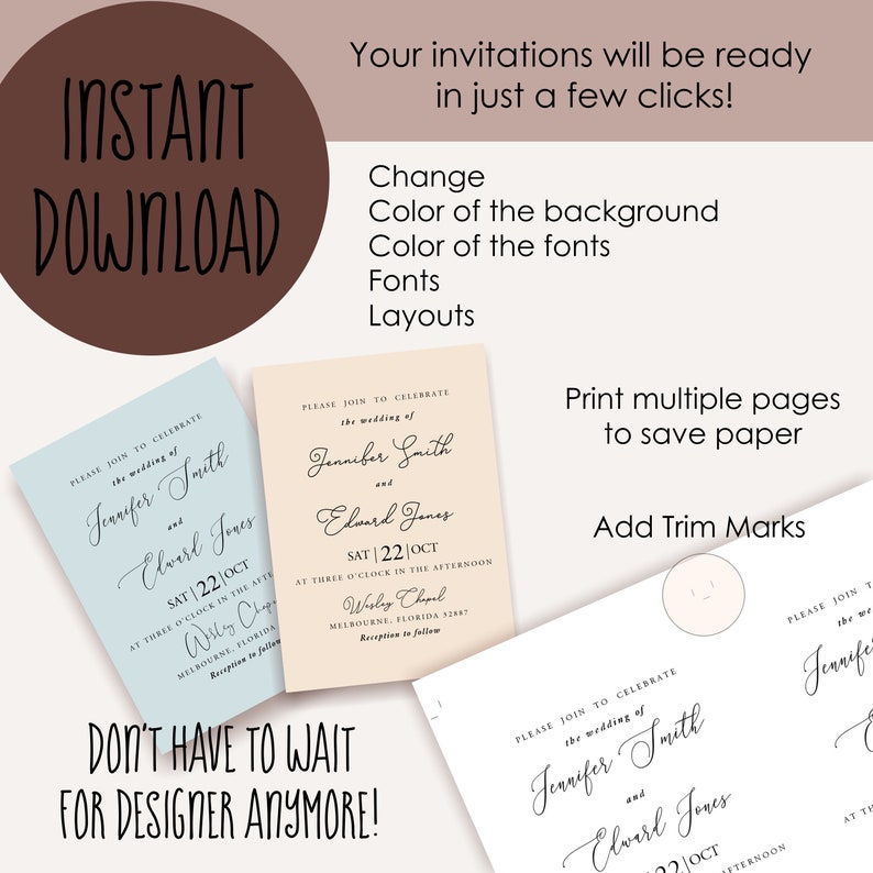 Wedding Invitation Peony Wedding Invitation Template Floral Invitation INSTANT DOWNLOAD Editable diy Digital Wedding Invitation Set WI134