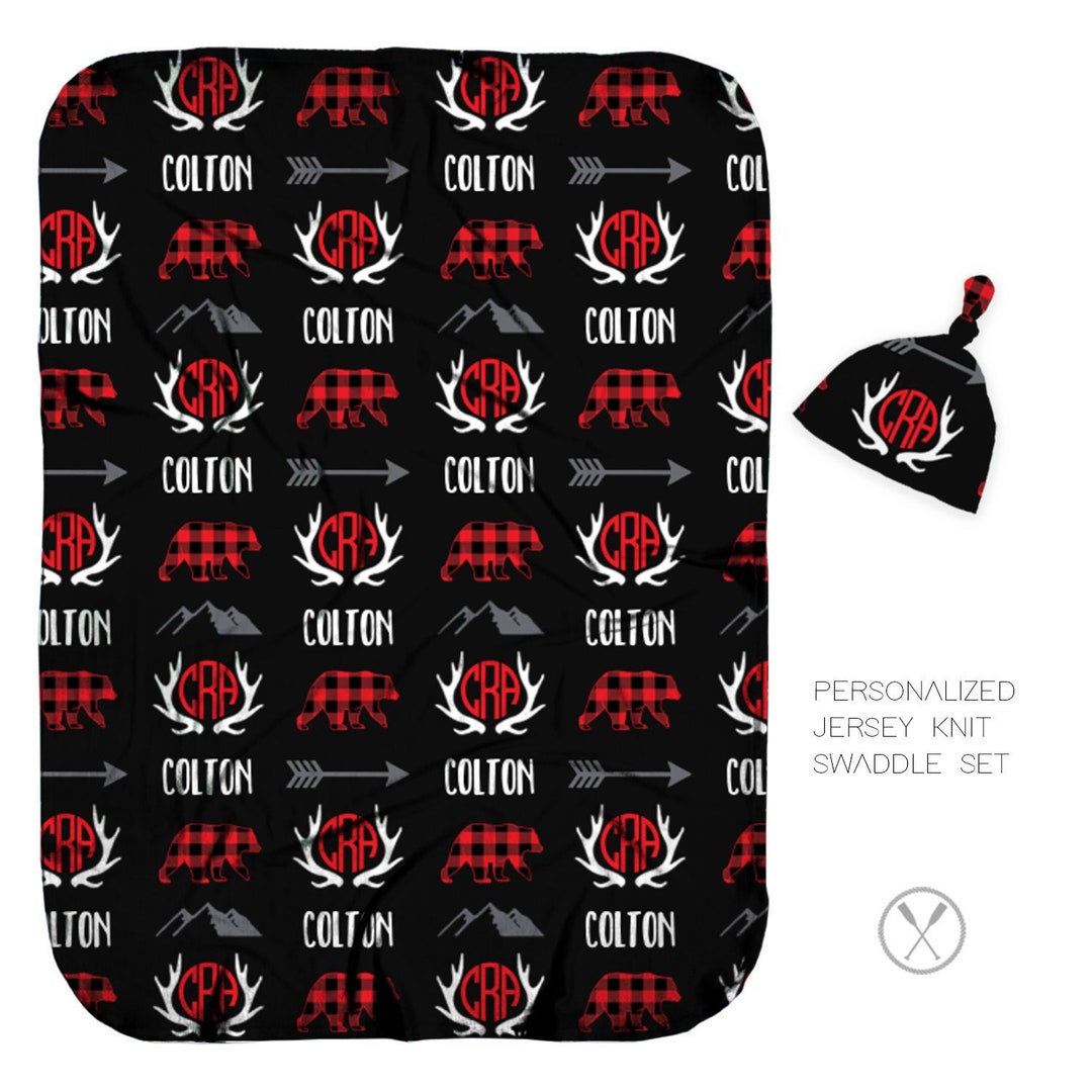 Personalized Swaddle Blanket & Knotted Hat Buffalo Plaid Boys Etsy