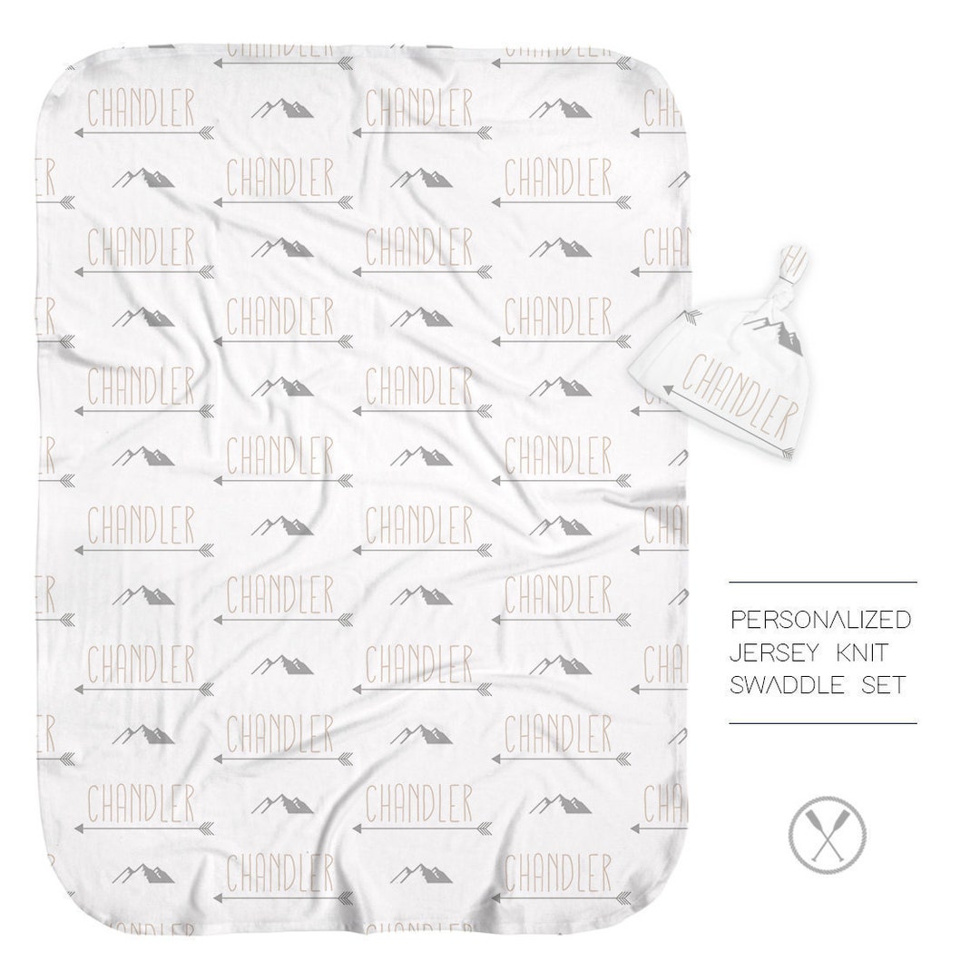 Personalized Swaddle Blanket and Knotted Hat Arrow Name Baby Etsy