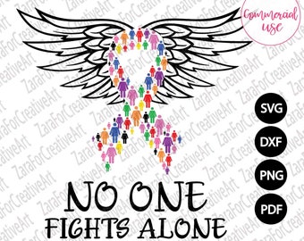 Multi color Ribbon All Cancer Awareness svg No One Fights Alone SVG wings Ribbon svg breast cancer svg breast cancer awareness shirt iron on