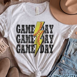 Game Day Softball Sublimation Design PNG, Stacked Distressed Lightning Bolt Druckbare Hand gezeichnete ClipArt CLIPART INSTANT DOWNLOAD Bügelbild