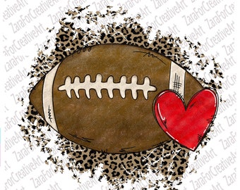leopard Football heart Doodle Sublimation Design PNG |Hand Drawn | football clip art PNG design | football clipart image| Instant Download