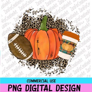 Herbst und Fußball PNG | Doodle Kürbis Latte Leopard Herbst Druck PNG | Sofort Download | Bunte | DTG | Sublimation Herbst Zitat