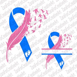 Miscarriage Infant Awareness Ribbon Feather with Birds SVG baby loss digital cut file for htv vinyl decal diy vinyl cutter Pregnancy loss