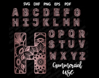 Rose gold Mandala Alphabet 26 Letter SVG Font svg monogram mandala svg cutting Cricut Silhouette Cut File Floral mandala svg Zentangle SVG