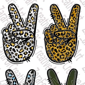 85 Simbolo del doodle segno di pace Disegno di sublimazione della mano dito Bundle 6 SVG Clipart Disegnata a mano Digital Download Leopard Animal Cheetah contorno