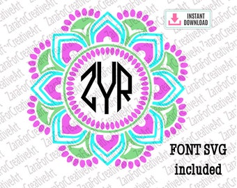 Mandala SVG Font svg monogram mandala svg monogram frame svg Monogram svg Mandala Border svg Monogram Split svg Cricut Silhouette Cut File