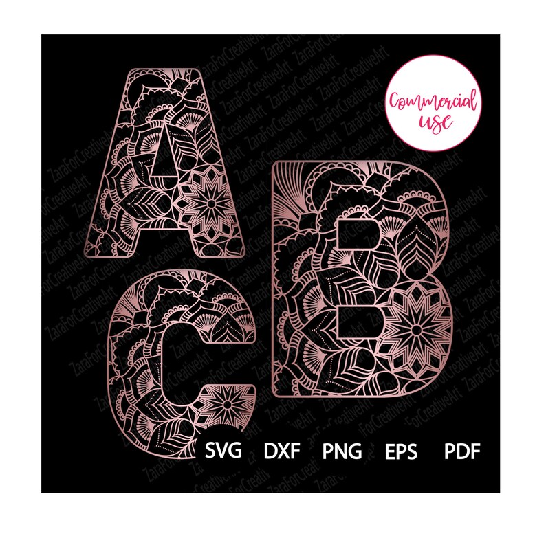 Download Rose gold Mandala Alphabet 26 Letter SVG Font svg monogram | Etsy