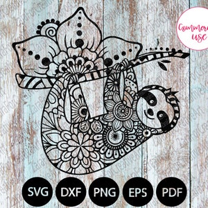 Hanging Sloth Mandala Zentangle SVG Sloth Clipart Sloth - Etsy