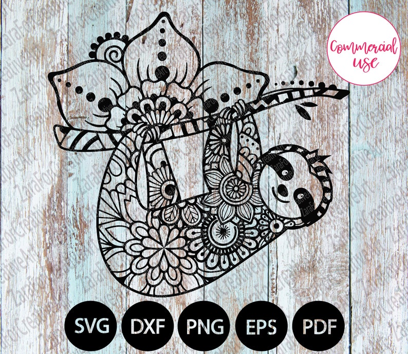 Download Hanging Sloth Mandala Zentangle SVG Sloth Clipart Sloth | Etsy