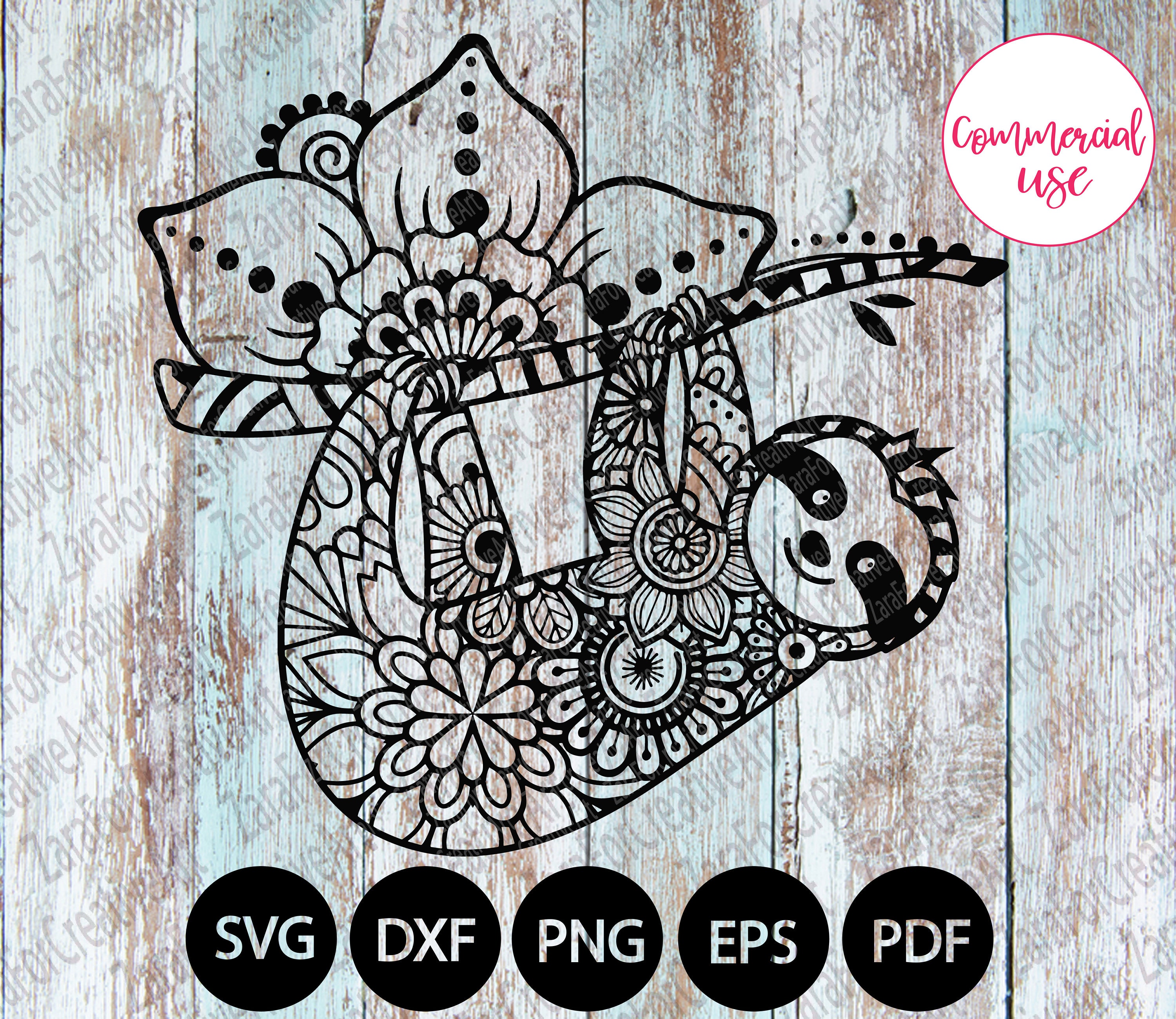 Download Hanging Sloth Mandala Zentangle SVG Sloth Clipart Sloth | Etsy