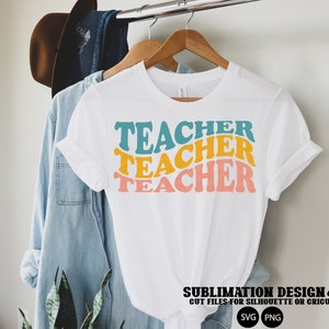 Teacher Wavy Stacked SVG PNG Retro Sublimation Design - Etsy