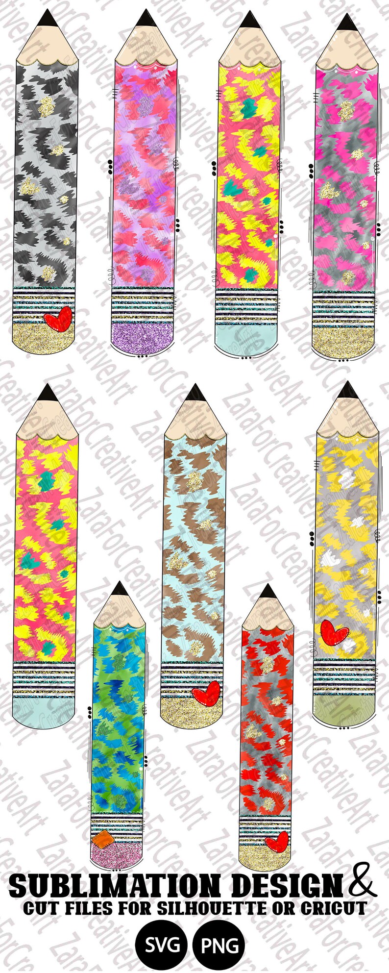 Download 40 Pencil Bundle SVG PNG Sublimation leopard doodle ...
