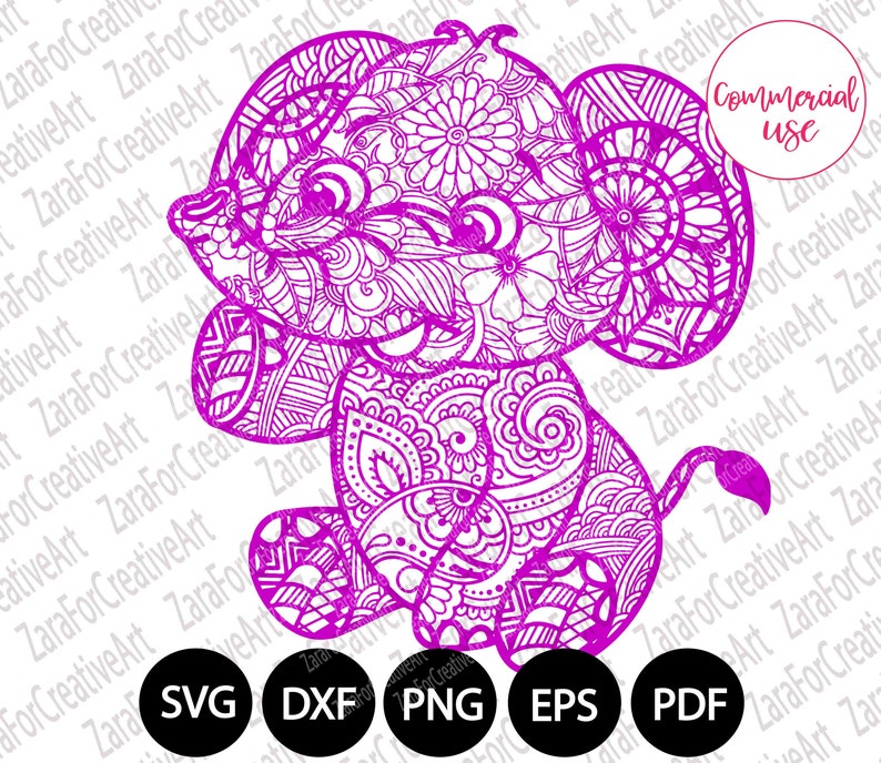Download Elephant Zentangle Mandala Svg Digital Download Cute Elephant Etsy