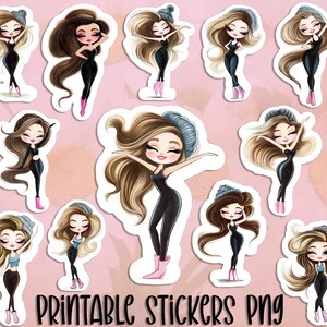 Clipart PNG para imprimir de meninas da moda, adesivo de boas notas, design de sublimação, adesivos para planejadores, scrapbooking, ilustração de moda para festeiras