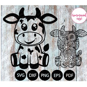 vaca fofa Zentangle svg dxf eps Download digital baby cow svg Arquivo de corte para impressão para silhueta Ferro em transferência de arquivo de corte cricut mandala