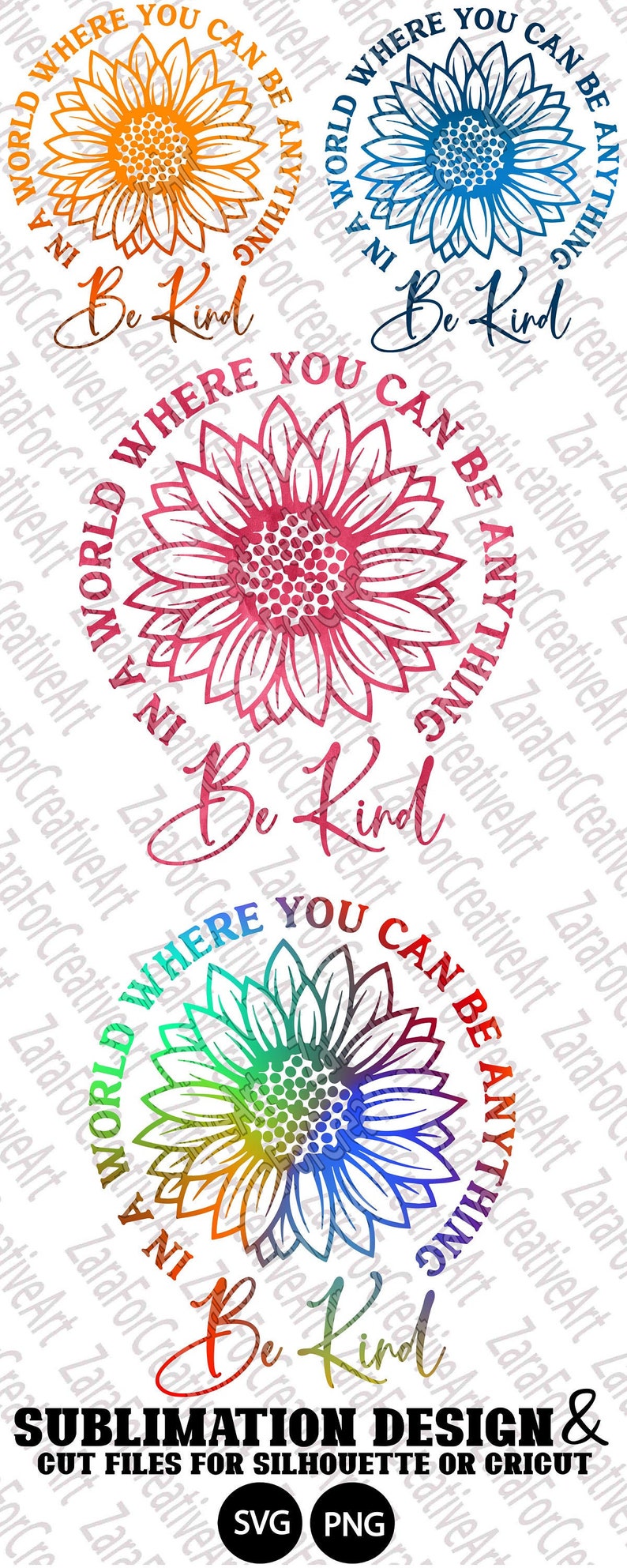 Download Be Kind Sunflower 65 SVG PNG Sublimation File In A World ...