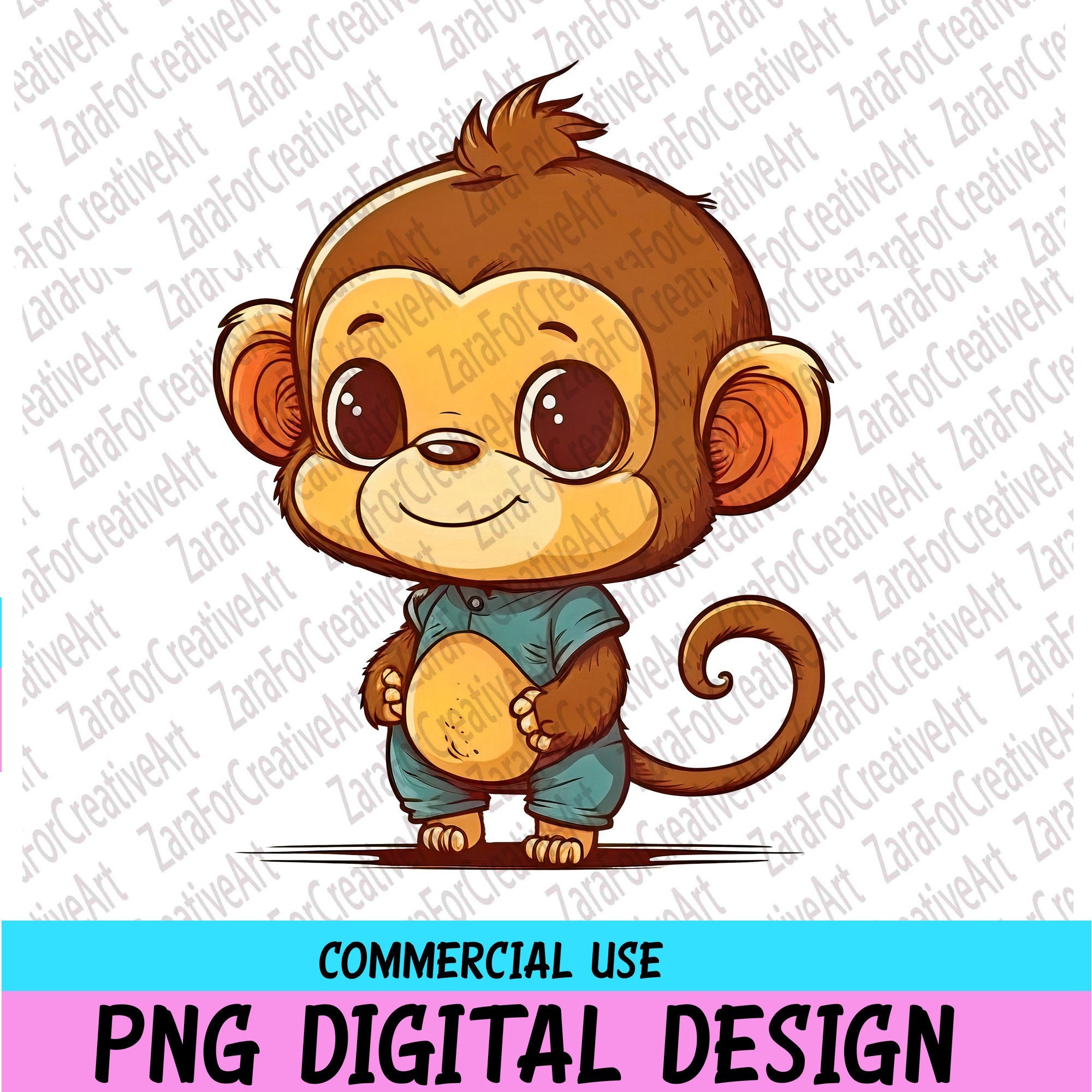 Monkey Png Cute Monkey Watercolor Pencil Coloring Sublimation - Etsy