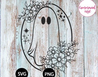 Halloween Ghosts Door Hanger Svg, Ghost With Flowers Svg, Halloween Decor Svg, Ghosts Laser Cut Files, Halloween Svg, Spooky Glowforge Svg