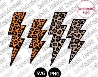 Leopard Lightning SVG, Bundle, Leopard Lightning png, Direktnedladdning, Gepard, Trendigt Leopardmönster, Designelement, Leopard