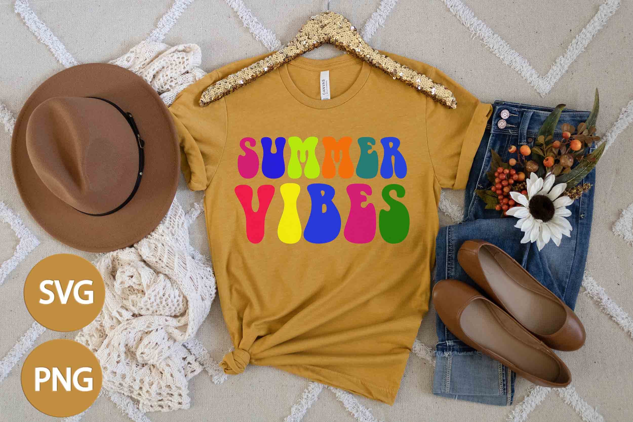 Summer Vibes SVG PNG Sublimation | Beach Vacation | Wavy Stacked Hippie ...