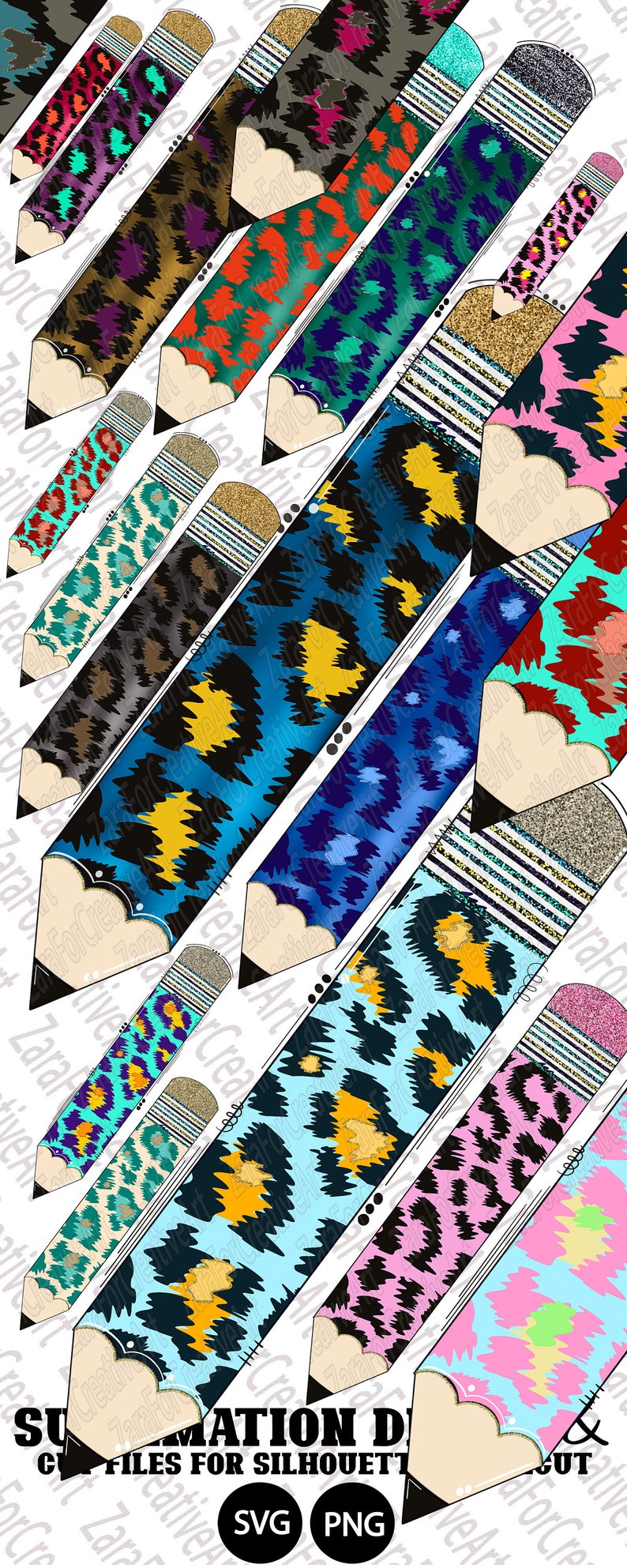 Download 40 Pencil Bundle SVG PNG Sublimation leopard doodle ...