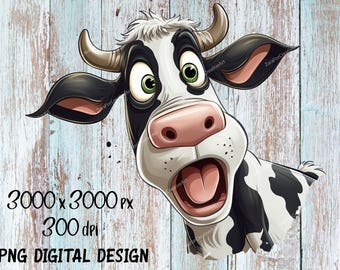Funny  cow, face expression Cow Clipart, Funny Heifer Lovers, Comic Cow, High Quality PNGs, Digital Planner, Card Making, Digital Download