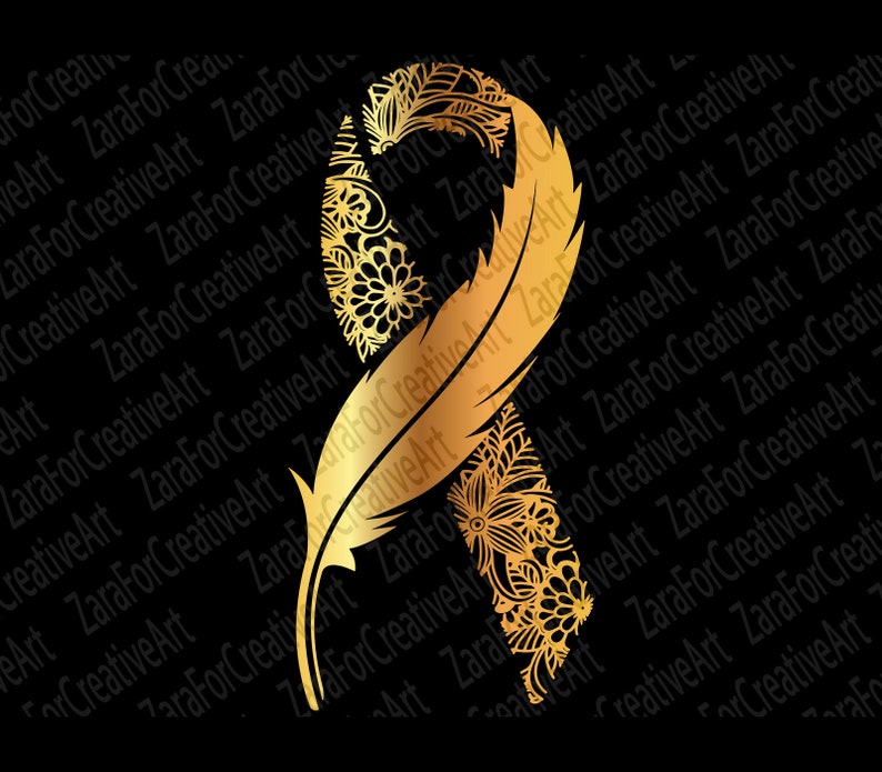 Download Childhood Cancer svg gold Ribbon Feather and Birds SVG | Etsy