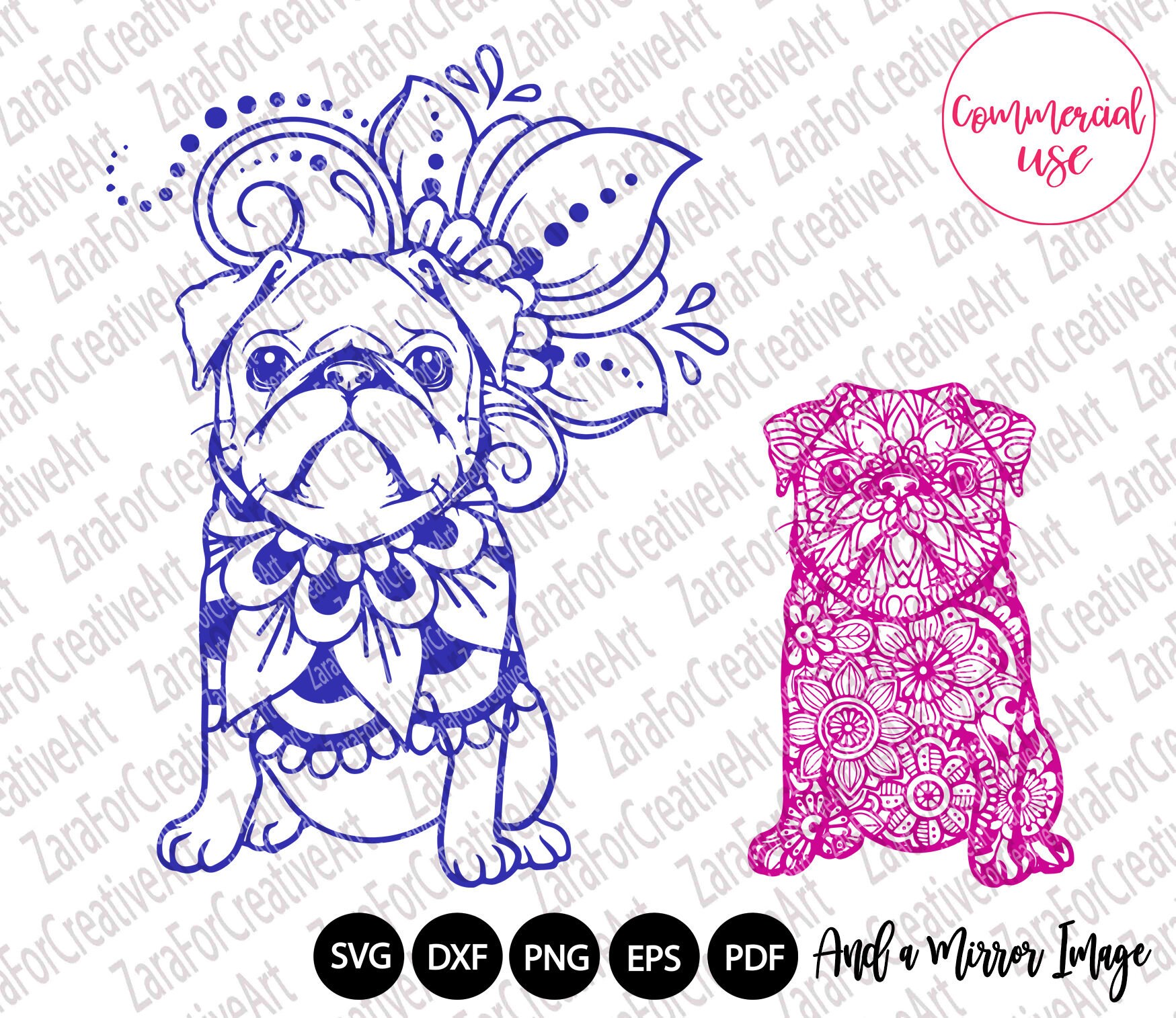Download 9 style Pug dog Mandala Zentangle SVG Pug dog svg Mandala ...