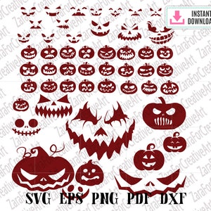 Pumpkin Faces Svg Halloween svg pumpkin Svg bundle Halloween pumpkin  bundle  Silhouette Cutting Cut File Vector Scary face files for cricut