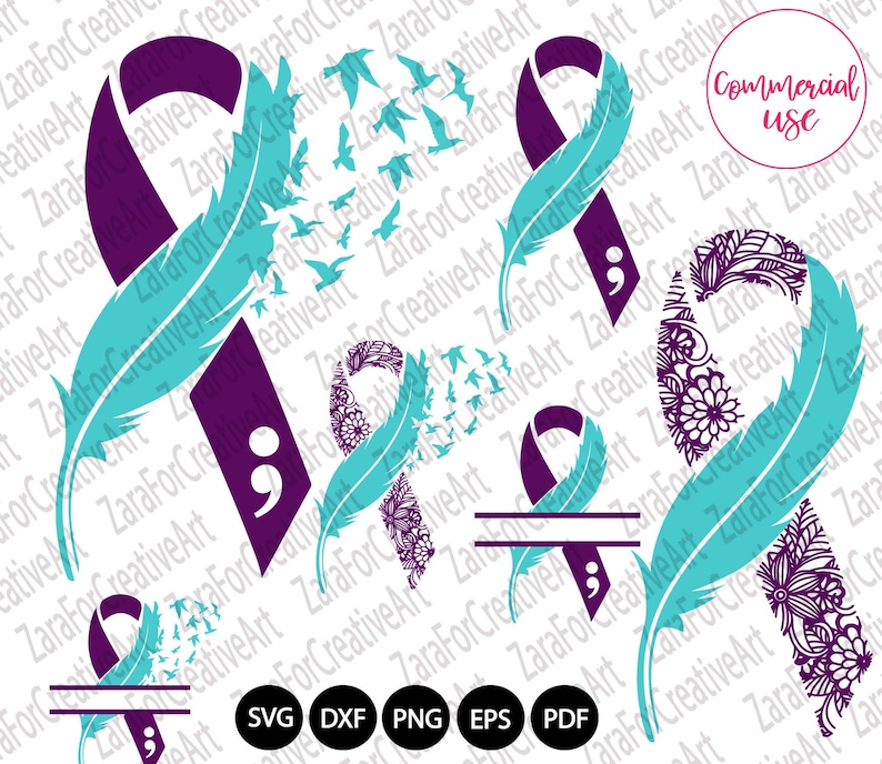 Suicide Loss svg Suicide Loss Ribbon Feather and Birds SVG Suicide Loss awareness SVG Suicide Loss Ribbon SVG Suicide Ribbon zentangle svg image 1