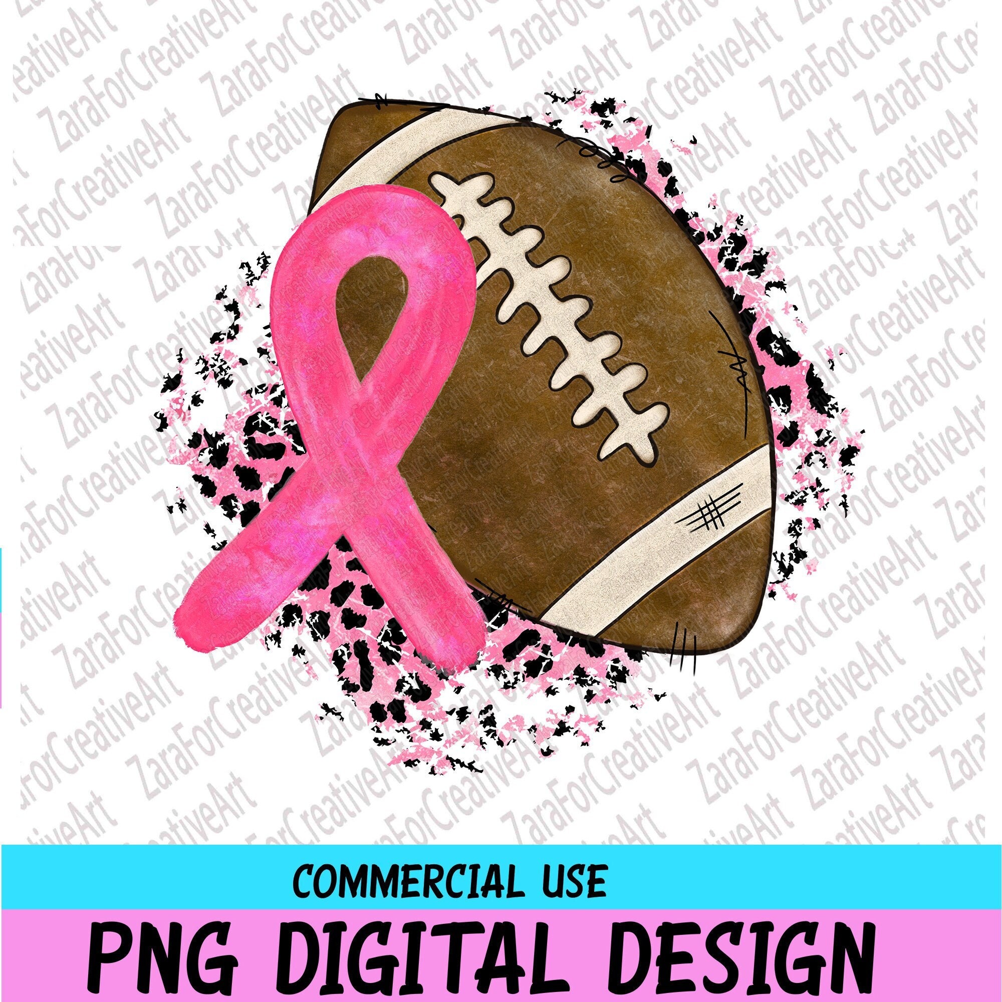 Ribbon Football leopard Sublimation PNG |Pink ribbon Breast cancer awareness |Hand Drawn | football PNG | football print | Instant Download