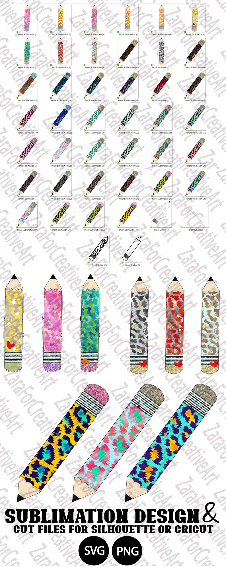 Download 40 Pencil Bundle SVG PNG Sublimation leopard doodle ...