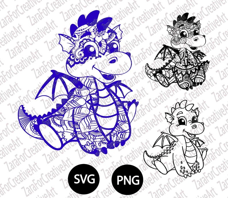 Download Cute Dragon mandala svg Digital download Dragon Zentangle ...