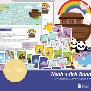 Noah&#39;s Ark Activity Bundle Pack, Noahs Ark Story Graphics, Matching Game & Maze, Printable Noah&#39;s Ark - DIY PRINTABLE