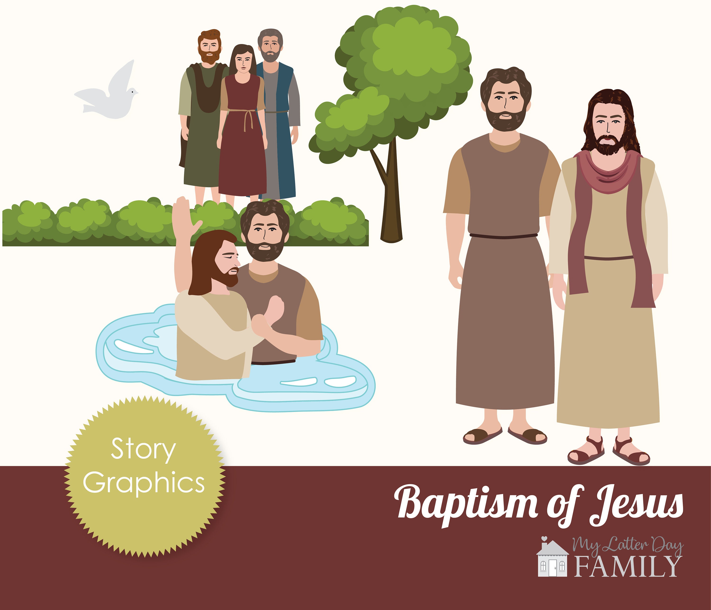 The Baptism of Jesus Bible Story Graphics, Printable DIGITAL Instant ...