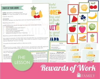 Family Home Evening Lesson on Work, Fruits of our Labors DIGITAL Instant Download to Print Fruit Themed Lesson Kit - DIY PRINTABLE