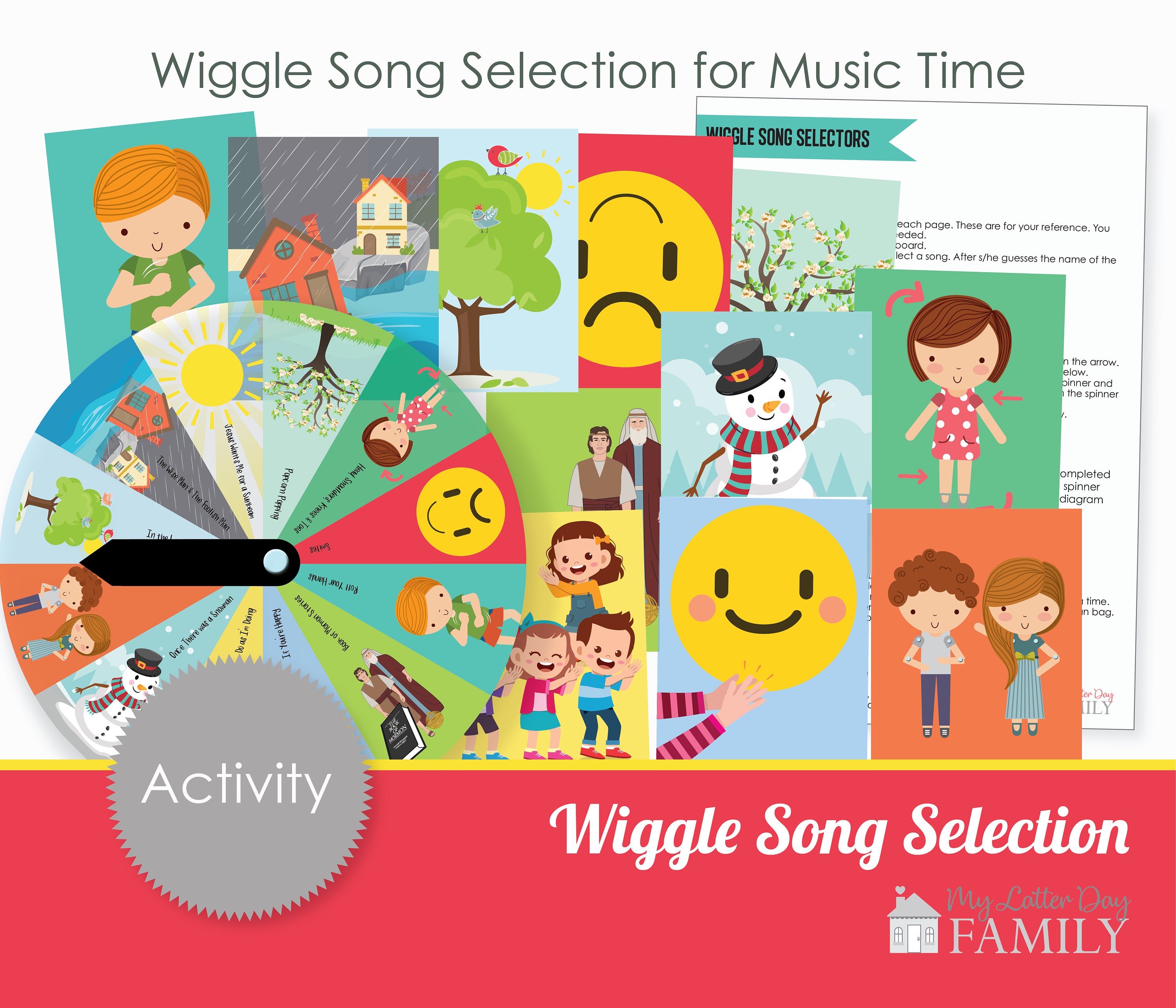 Music Time Wiggle Song Selection Activities Printable Spinner Card Singing Time Helps - DIY PRINTABLE