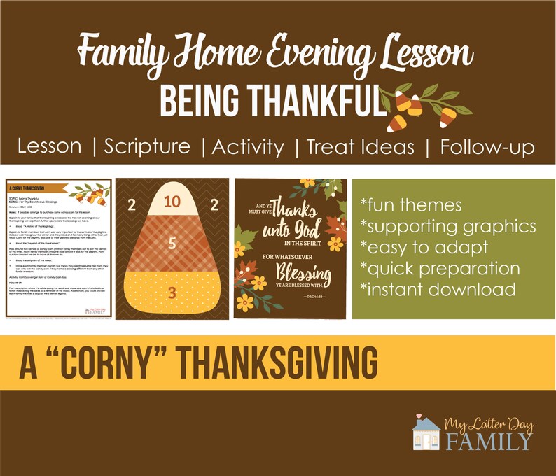 Thanksgiving FHE Lesson Plan With Graphics DIGITAL Printable Family Home Evening Lesson Topic: Thankful DIY Printable image 3