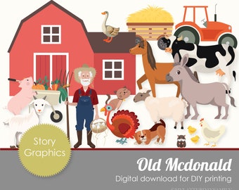 Old McDonald Song Graphics for  Printable DIGITAL Instant Download  - Clipart Set DIY PRINTABLE