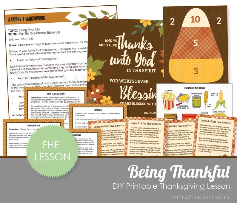 Thanksgiving FHE Lesson Plan With Graphics DIGITAL Printable Family Home Evening Lesson Topic: Thankful DIY Printable image 1