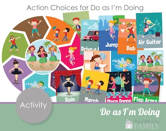Music Time Activities Printable Do as I&#39;m Doing Action Cards and Dart Board Singing Time Helps - DIY PRINTABLE