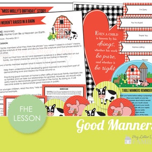 Manners - Lesson Plan DIGITAL Instant Download Family Home Evening Lesson Farm Theme - DIY PRINTABLE