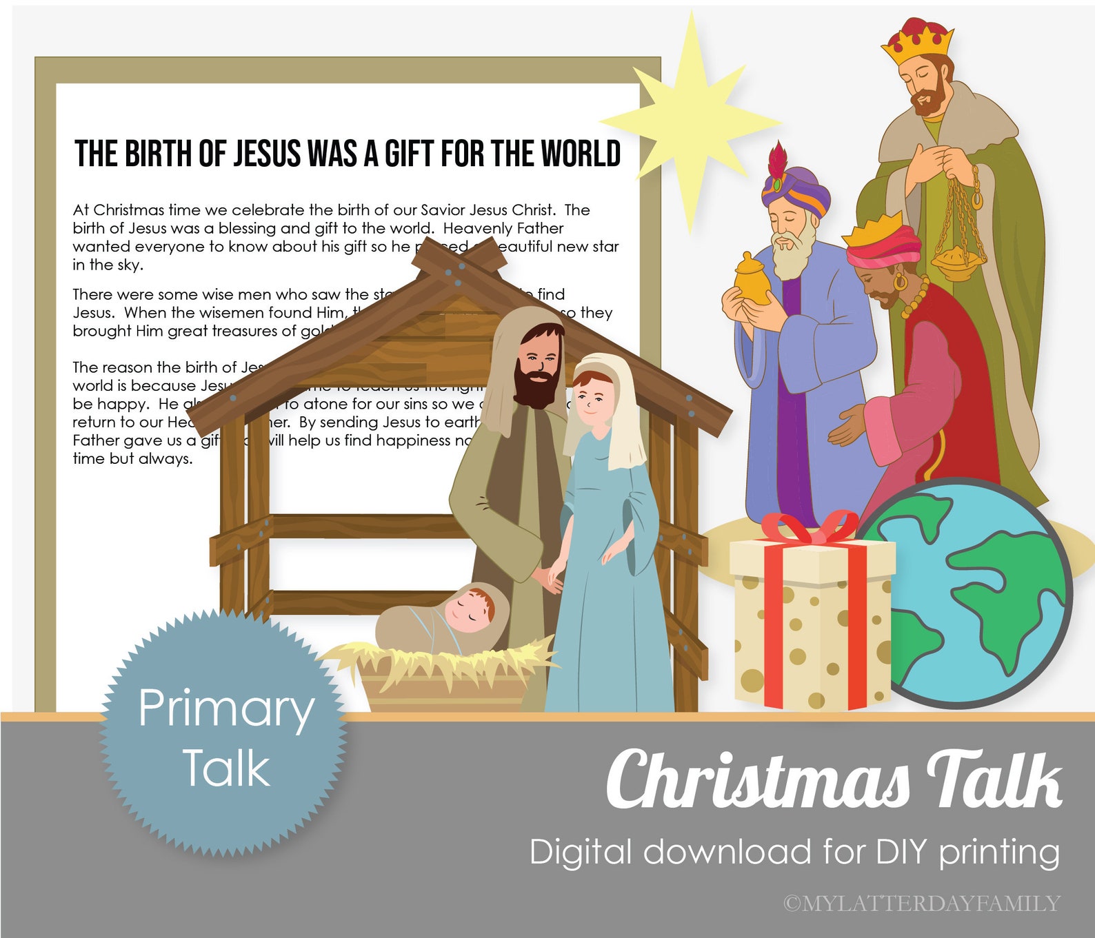 LDS Primary Talk Printable With Graphics Topic Birth of Jesus Etsy
