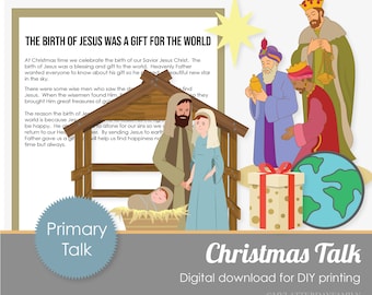 LDS Primary Talk Printable with Graphics Topic: Birth of Jesus a Gift to the World - Christmas Talk - DIY PRINTABLE