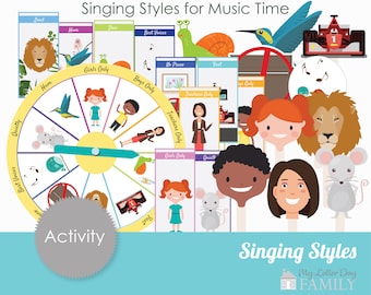 Music Time Singing Styles Activities Printable Spinner Card and Paddles Singing Time Helps - DIY PRINTABLE